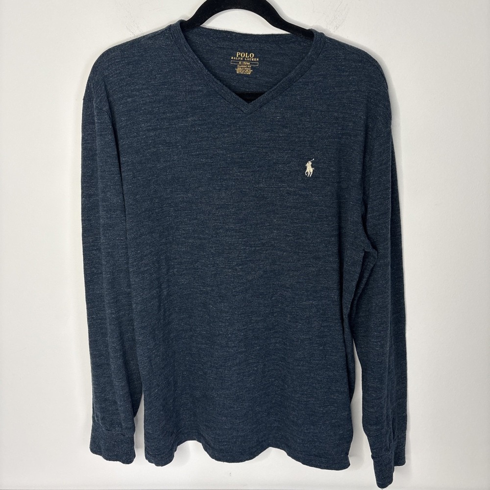 Polo Ralph Lauren Mens Size Medium Blue Cotton V-Neck Classic Fit Pullover
